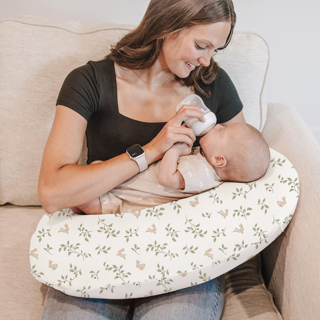 Konssy 2 Pack Nursing Pillow Covers, Soft Stretchy Cover for Breastfeeding Covers Only, Milk Silk Fabric, Breathable & Machine Washable, Slipcovers for Newborn Baby Boy Girl,