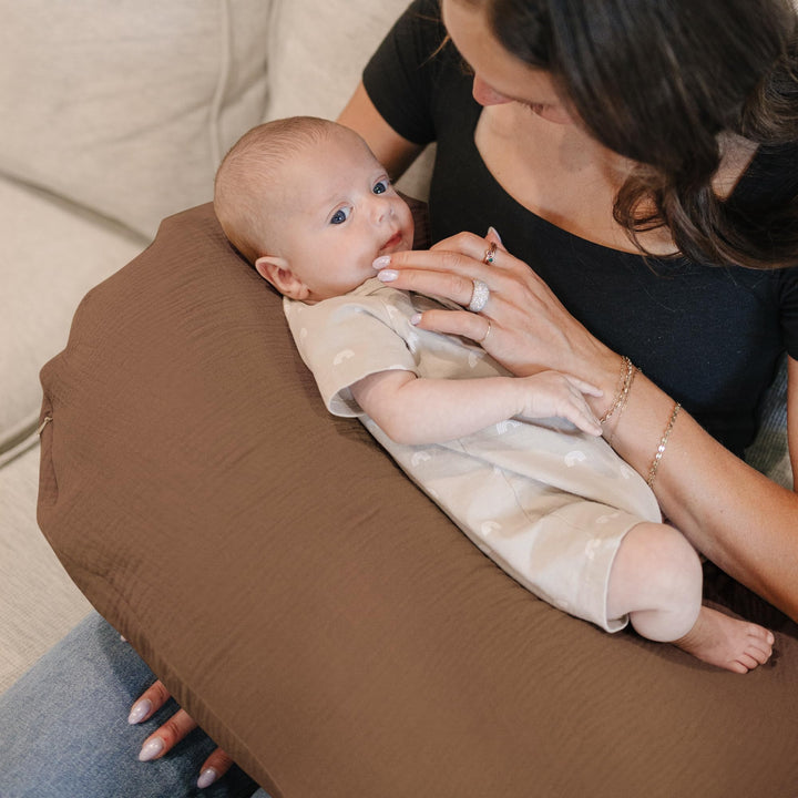 Konssy 2-Pack 100% Cotton Muslin Nursing Pillow Covers, Soft Cover for Baby Covers Only, Breastfeeding Pillows Slipcovers for Baby Boys & Girls, Hidden Zipper, Machine Washable,