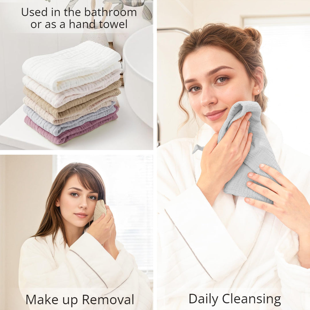 Konssy 6 Pack Face Cloths, 100% Muslin Cotton Wash Cloth for Washing Face 11" x 11" Facial Washcloths for Women, Soft & Reusable, for Sensitive Skin, Makeup Remover Cloths for Daily Cleansing