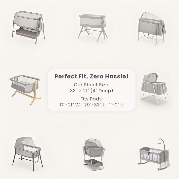 Konssy 3 Pack Stretchy Bassinet Sheets for Baby Girls and Boys, 33"x21" Silky-Soft & Breathable, Bassinet Mattress Sheet, for Baby Delight, Dream on Me, Rectangle Bassinet Sheets