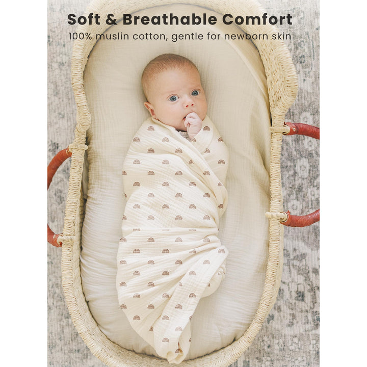Konssy 3-Pack Muslin Baby Swaddle Blankets, 47 x 47 in Receiving Blankets Large Size, 100% Cotton, Ultra Soft & Breathable, Multi-Use Swaddles for Boys & Girls, from Newborn to Toddler