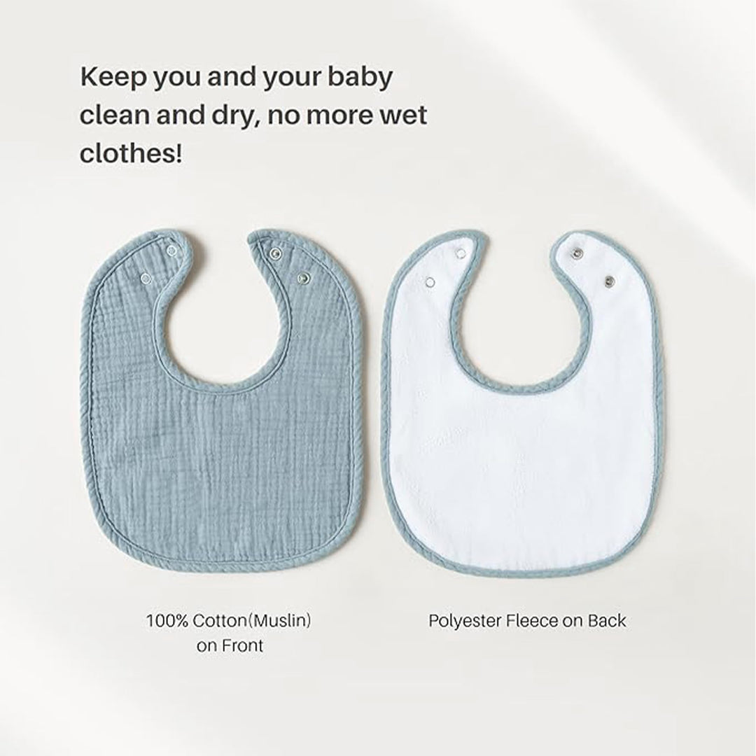 Konssy 6-Pack Muslin Cotton Baby Bibs for Drooling and Teething Soft Absorbent Front, Fleece Back Keeps Clothes Dry, Easy to Clean, Adjustable Fit for Boys & Girls Ages 0-36 Months