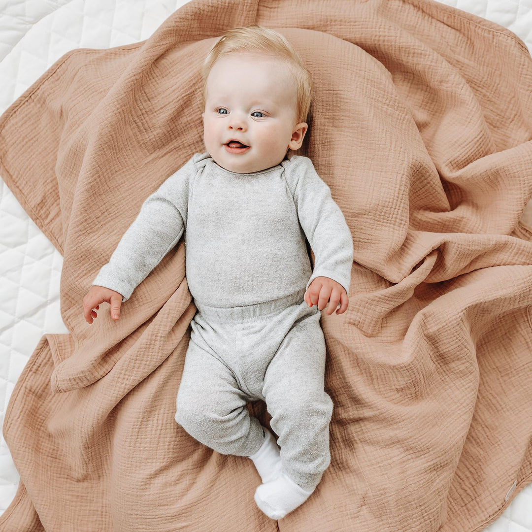 Konssy 100% Cotton Muslin Baby Blanket for Girls Boys, 40"x36" Soft & Lightweight, 4-Layer Muslin, for Receiving, Swaddling, Crib, Stroller & Nursery, Newborn to Toddler