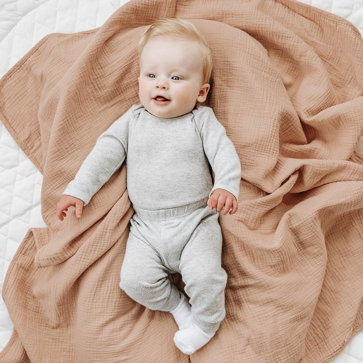Konssy 100% Cotton Muslin Baby Blanket for Girls Boys, 40"x36" Soft & Lightweight, 4-Layer Muslin, for Receiving, Swaddling, Crib, Stroller & Nursery, Newborn to Toddler