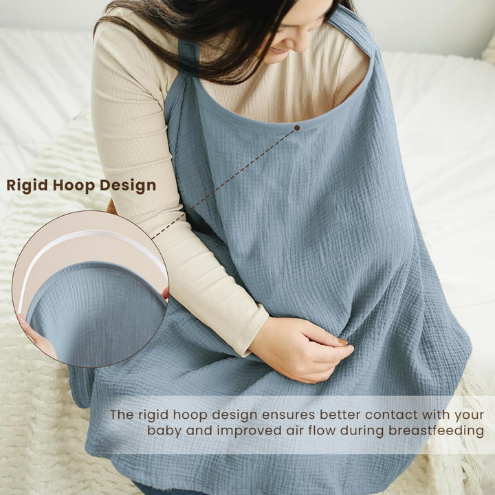 Konssy Muslin Nursing Cover Up for Breastfeeding with Rigid Hoop 100% Cotton Nursing Apron, Lightweight & Breathable, Carseat Canopy, Breast Feeding Covers for Women