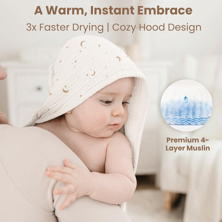 Konssy 2-Pack 100% Muslin Cotton Hooded Baby Bath Towels for Boys and Girls 32 x 32 In, Ultra-Soft & Absorbent, Bath Towels With Hooded for Infants Newborns Toddlers, Machine Washable