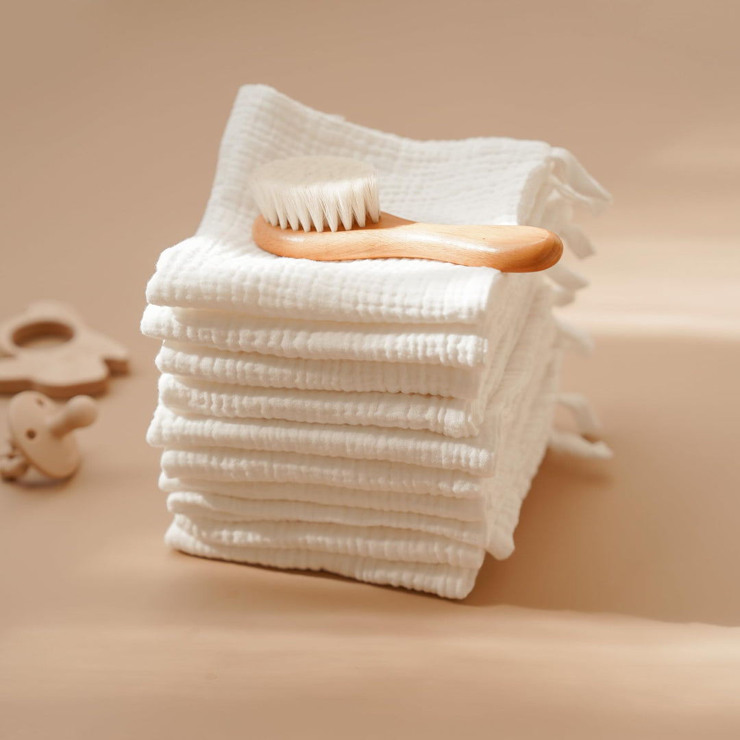 Konssy 7 Pack Muslin Baby Washcloths, Burp Cloths & Wash Cloths for Babies 11 x 11 In, 100% Cotton, Ultra-Soft & Absorbent, Machine Washable, Baby Bath Towels for Newborns, Girls & Boys