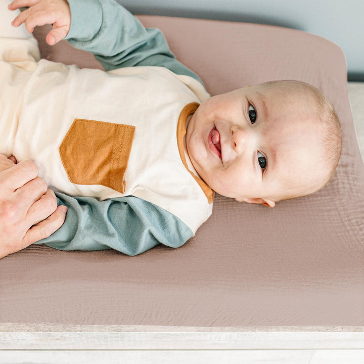 Konssy 100% Cotton Muslin Changing Pad Cover 2 Pack, 32"x16" Standard Fit Ultra Soft & Breathable, Diaper Changing Table Sheets, Neutral Nursery Design, for Baby Boys Girls