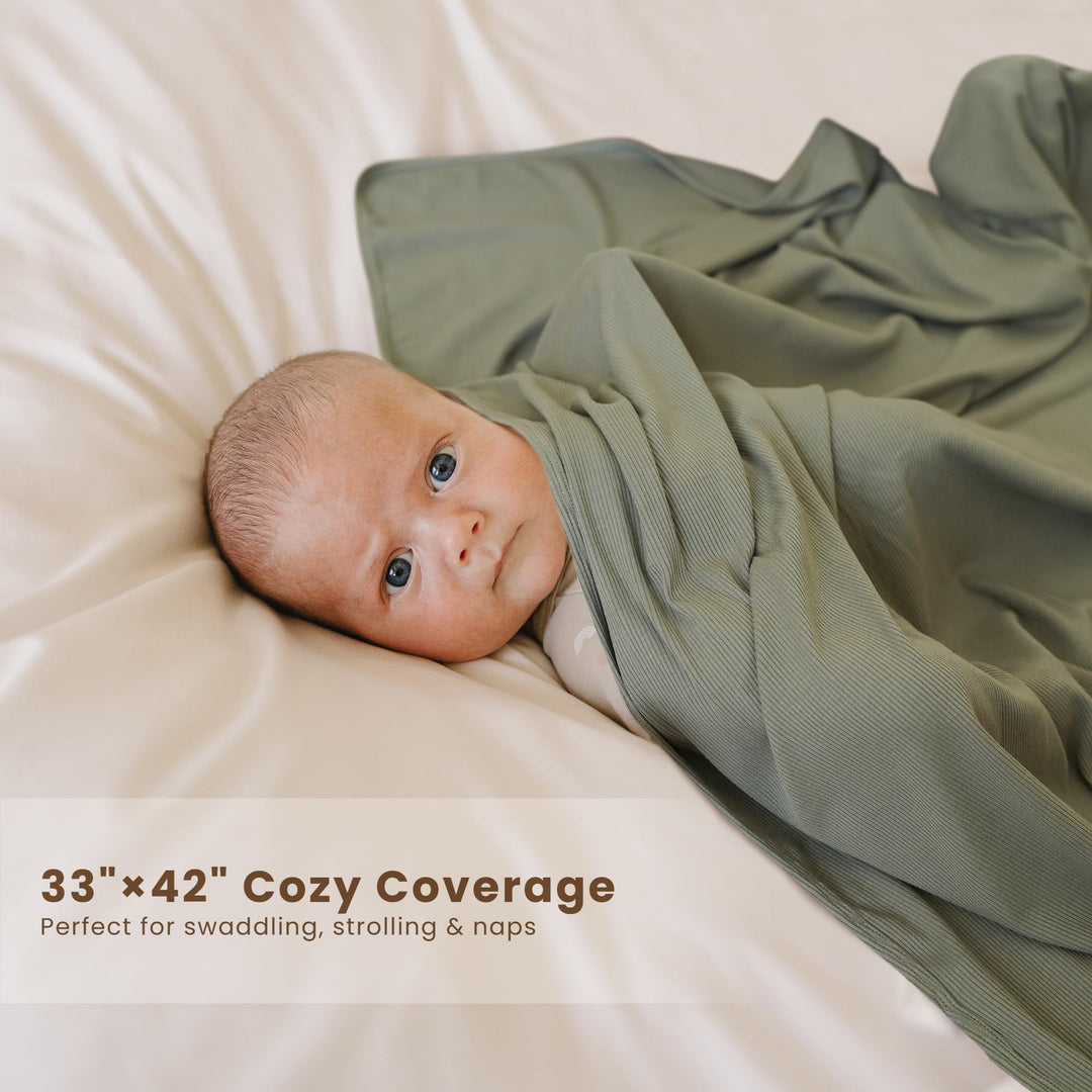 Konssy 2 Pack Ribbed Knit Swaddle Blankets for Baby Boys & Girls, 33"x42" Soft & Stretchy Knit, Lightweight & Cozy, for Swaddling, Receiving & Stroller, Newborn to Toddler