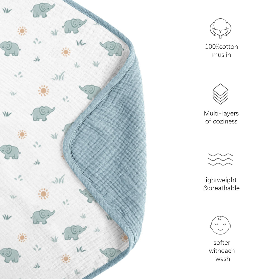 Konssy 100% Cotton Muslin Baby Blanket for Girls Boys, 40"x36" Soft & Lightweight, 4-Layer Muslin, for Receiving, Swaddling, Crib, Stroller & Nursery, Newborn to Toddler