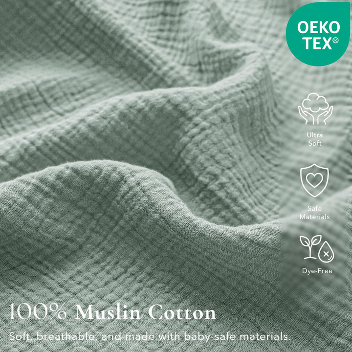 Konssy 2 Pack Muslin Crib Sheets for Standard Crib Mattress, 52" x 28" 100% Cotton, Soft & Breathable, 360° Elastic Snug Fit, Solid & Printed Designs for Baby Girls & Boys