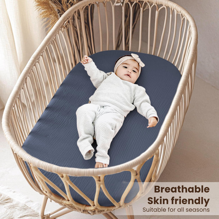 Konssy Muslin Bassinet Sheets for Baby Boys and Girls, 2 Pack, 33"x21" 100% Cotton, Bassinet Mattress Sheets, for Baby Delight, Dream on Me, Other Rectangle Bedside Mattresses