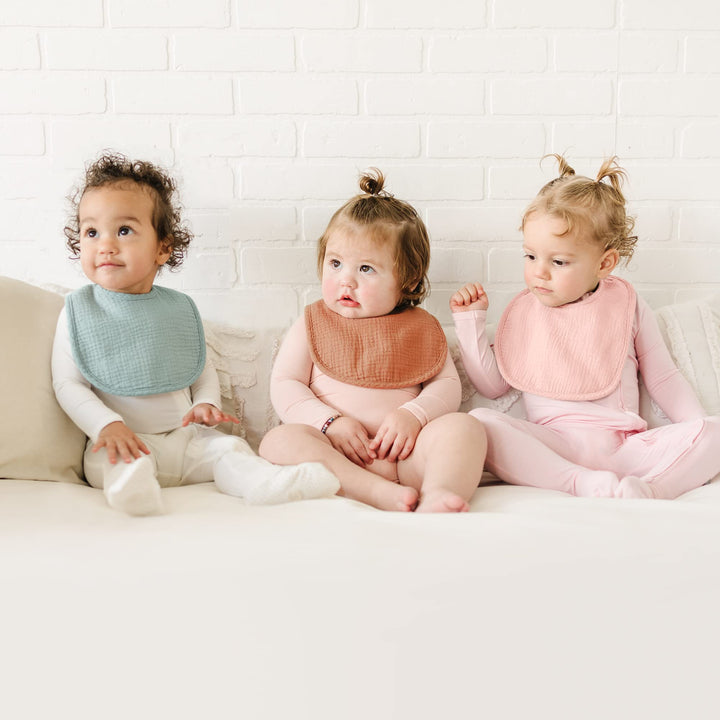 Konssy 6-Pack Muslin Cotton Baby Bibs for Drooling and Teething Soft Absorbent Front, Fleece Back Keeps Clothes Dry, Easy to Clean, Adjustable Fit for Boys & Girls Ages 0-36 Months