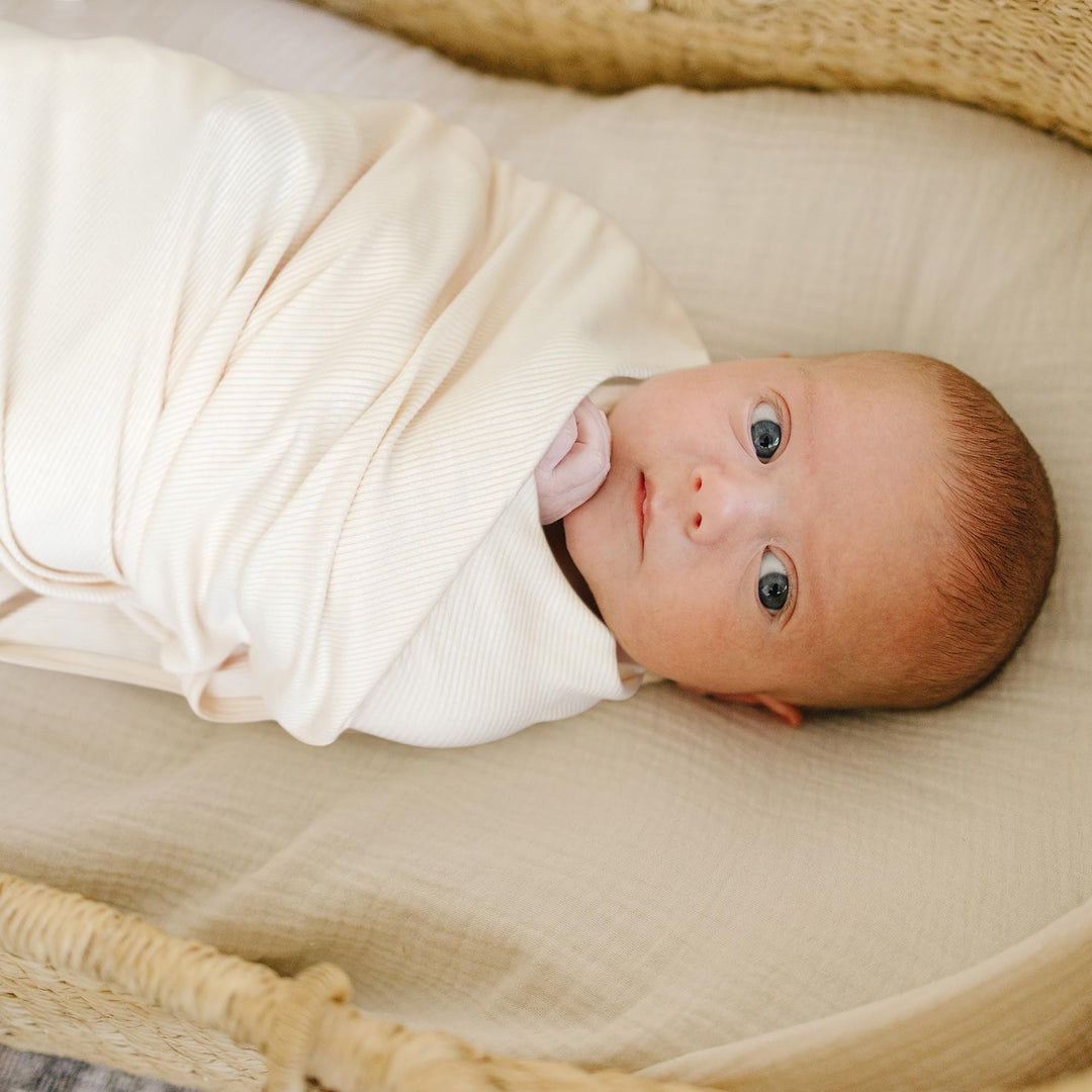 Konssy 2 Pack Ribbed Knit Swaddle Blankets for Baby Boys & Girls, 33"x42" Soft & Stretchy Knit, Lightweight & Cozy, for Swaddling, Receiving & Stroller, Newborn to Toddler
