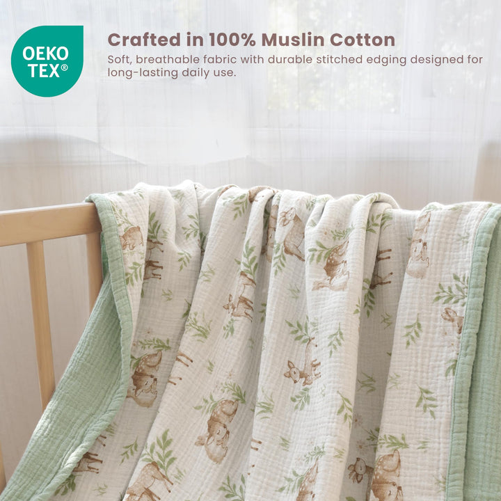 Konssy 100% Cotton Muslin Baby Blanket for Girls Boys, 40"x36" Soft & Lightweight, 4-Layer Muslin, for Receiving, Swaddling, Crib, Stroller & Nursery, Newborn to Toddler