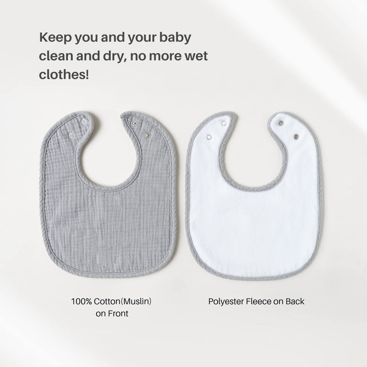 Konssy 6-Pack Muslin Cotton Baby Bibs for Drooling and Teething Soft Absorbent Front, Fleece Back Keeps Clothes Dry, Easy to Clean, Adjustable Fit for Boys & Girls Ages 0-36 Months