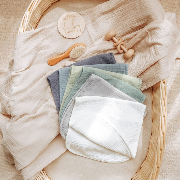 Konssy 6 Pack Large Muslin Baby Burp Cloths and Burp Rags Set for Newborn 100% Cotton, Super Soft & Absorbent, Shrink Resistant, Easy to Wash & Dry, Suitable for Unisex Boys & Girls