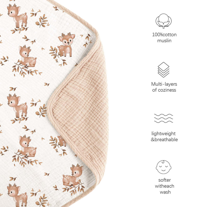 Konssy 100% Cotton Muslin Baby Blanket for Girls Boys, 40"x36" Soft & Lightweight, 4-Layer Muslin, for Receiving, Swaddling, Crib, Stroller & Nursery, Newborn to Toddler