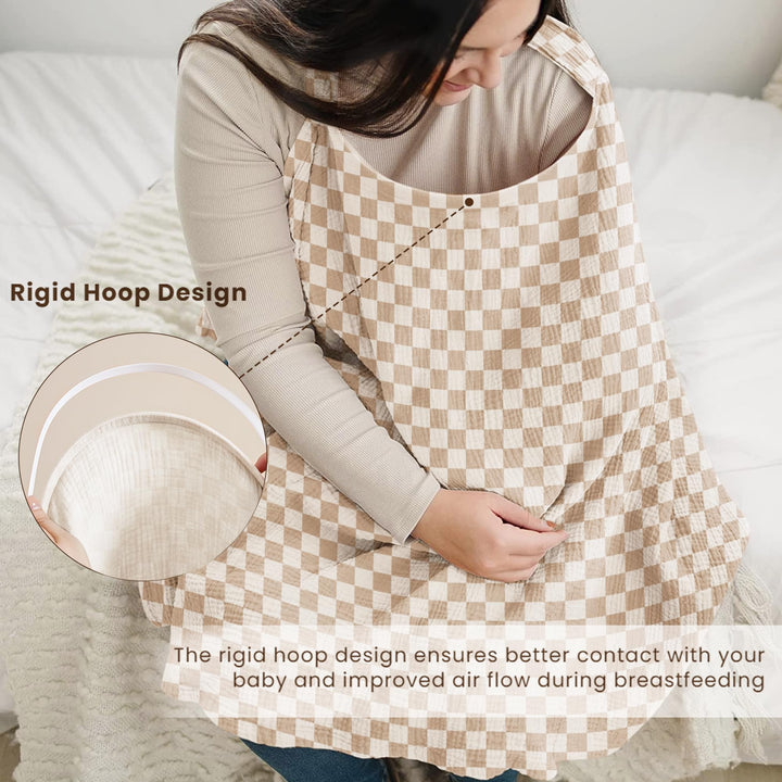 Konssy Muslin Nursing Cover Up for Breastfeeding with Rigid Hoop 100% Cotton Nursing Apron, Lightweight & Breathable, Carseat Canopy, Breast Feeding Covers for Women