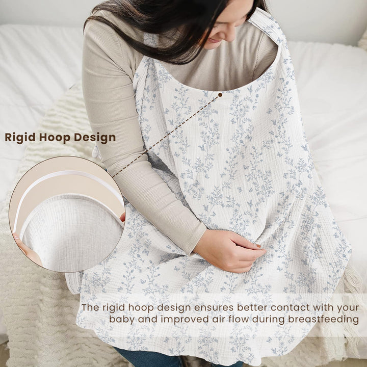 Konssy Muslin Nursing Cover Up for Breastfeeding with Rigid Hoop 100% Cotton Nursing Apron, Lightweight & Breathable, Carseat Canopy, Breast Feeding Covers for Women