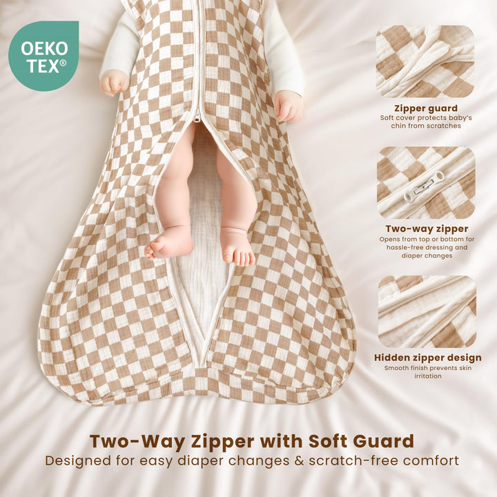 Konssy Muslin Baby Sleep Sack 6-12 Months, 0.8 TOG Baby Wearable Blanket 2 Pack, Two-Way Zipper, 100% Cotton, Soft & Breathable Sleeping Sack, Infants and Toddlers Nursery Essentials