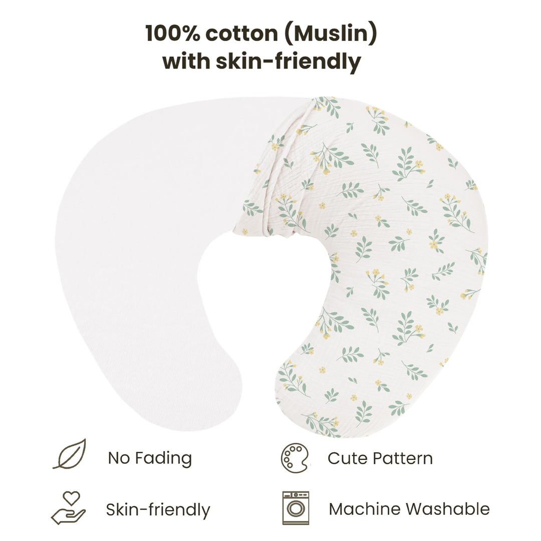 Konssy 2-Pack 100% Cotton Muslin Nursing Pillow Covers, Soft Cover for Baby Covers Only, Breastfeeding Pillows Slipcovers for Baby Boys & Girls, Hidden Zipper, Machine Washable,