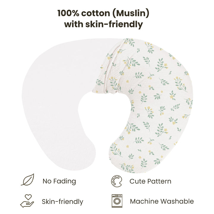 Konssy 2-Pack 100% Cotton Muslin Nursing Pillow Covers, Soft Cover for Baby Covers Only, Breastfeeding Pillows Slipcovers for Baby Boys & Girls, Hidden Zipper, Machine Washable,