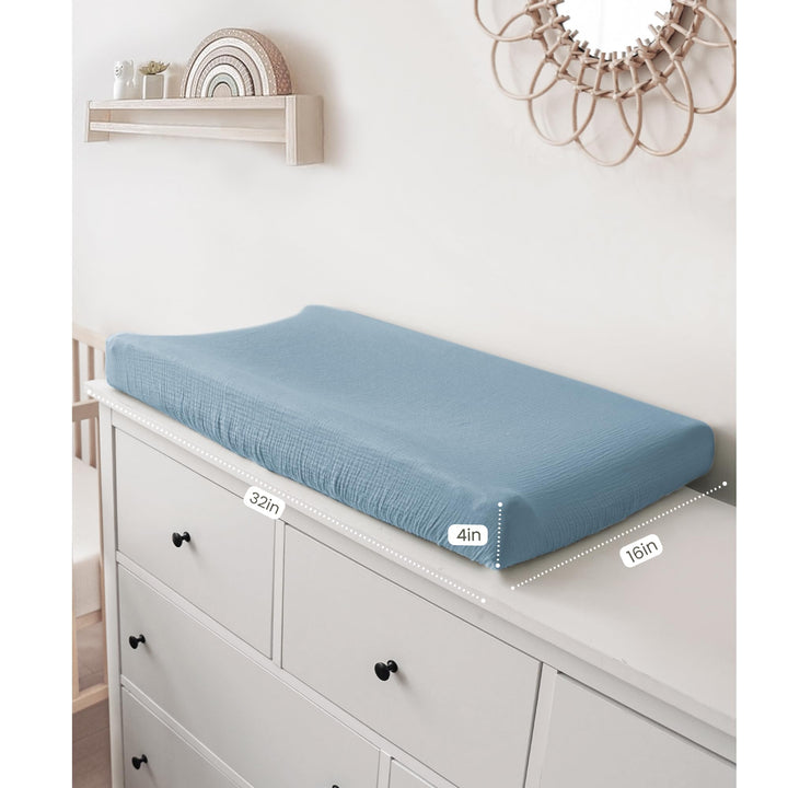 Konssy 100% Cotton Muslin Changing Pad Cover 2 Pack, 32"x16" Standard Fit Ultra Soft & Breathable, Diaper Changing Table Sheets, Neutral Nursery Design, for Baby Boys Girls
