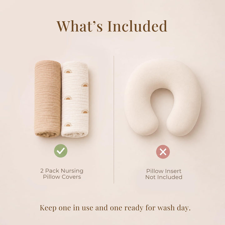 Konssy 2-Pack Muslin Nursing Pillow Covers, Floral Soft Slipcover for Baby Covers Only, 100% Cotton, Hidden Zipper, Washable, Breastfeeding Pillows Covers for Newborn Boys & Girls