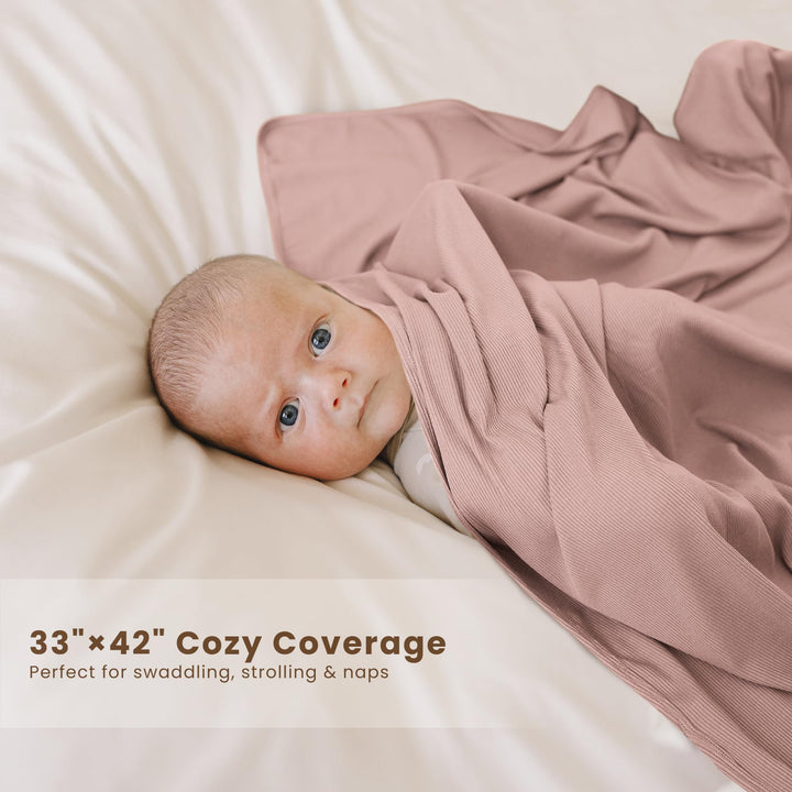 Konssy 2 Pack Ribbed Knit Swaddle Blankets for Baby Boys & Girls, 33"x42" Soft & Stretchy Knit, Lightweight & Cozy, for Swaddling, Receiving & Stroller, Newborn to Toddler