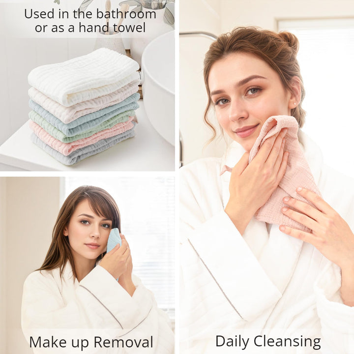 Konssy 6 Pack Face Cloths, 100% Muslin Cotton Wash Cloth for Washing Face 11" x 11" Facial Washcloths for Women, Soft & Reusable, for Sensitive Skin, Makeup Remover Cloths for Daily Cleansing