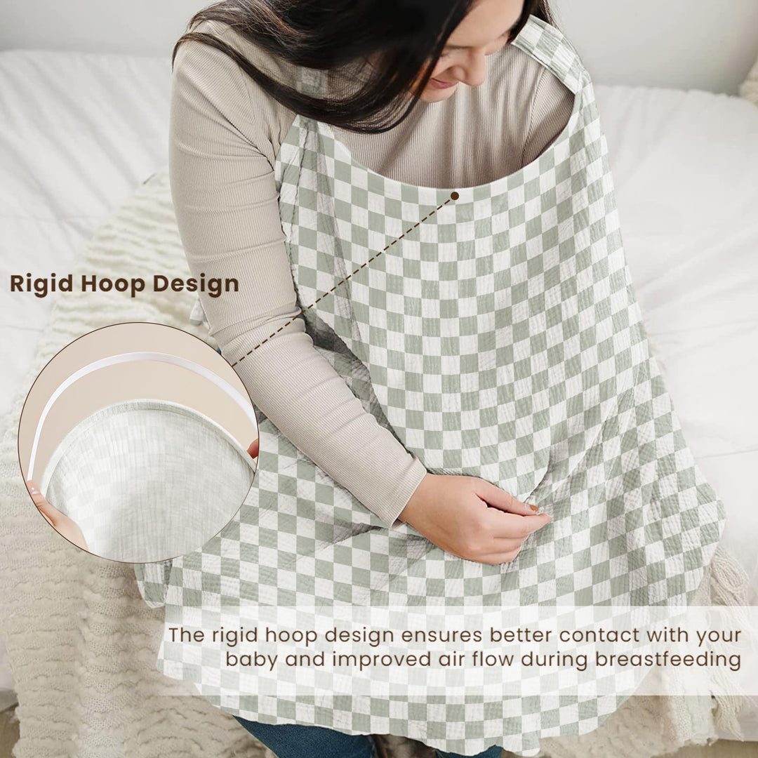 Konssy Muslin Nursing Cover Up for Breastfeeding with Rigid Hoop 100% Cotton Nursing Apron, Lightweight & Breathable, Carseat Canopy, Breast Feeding Covers for Women