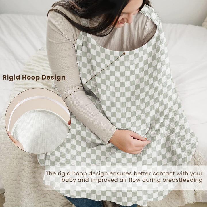 Konssy Muslin Nursing Cover Up for Breastfeeding with Rigid Hoop 100% Cotton Nursing Apron, Lightweight & Breathable, Carseat Canopy, Breast Feeding Covers for Women