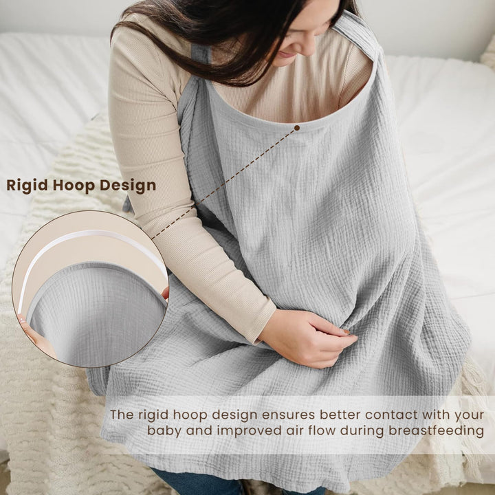 Konssy Muslin Nursing Cover Up for Breastfeeding with Rigid Hoop 100% Cotton Nursing Apron, Lightweight & Breathable, Carseat Canopy, Breast Feeding Covers for Women