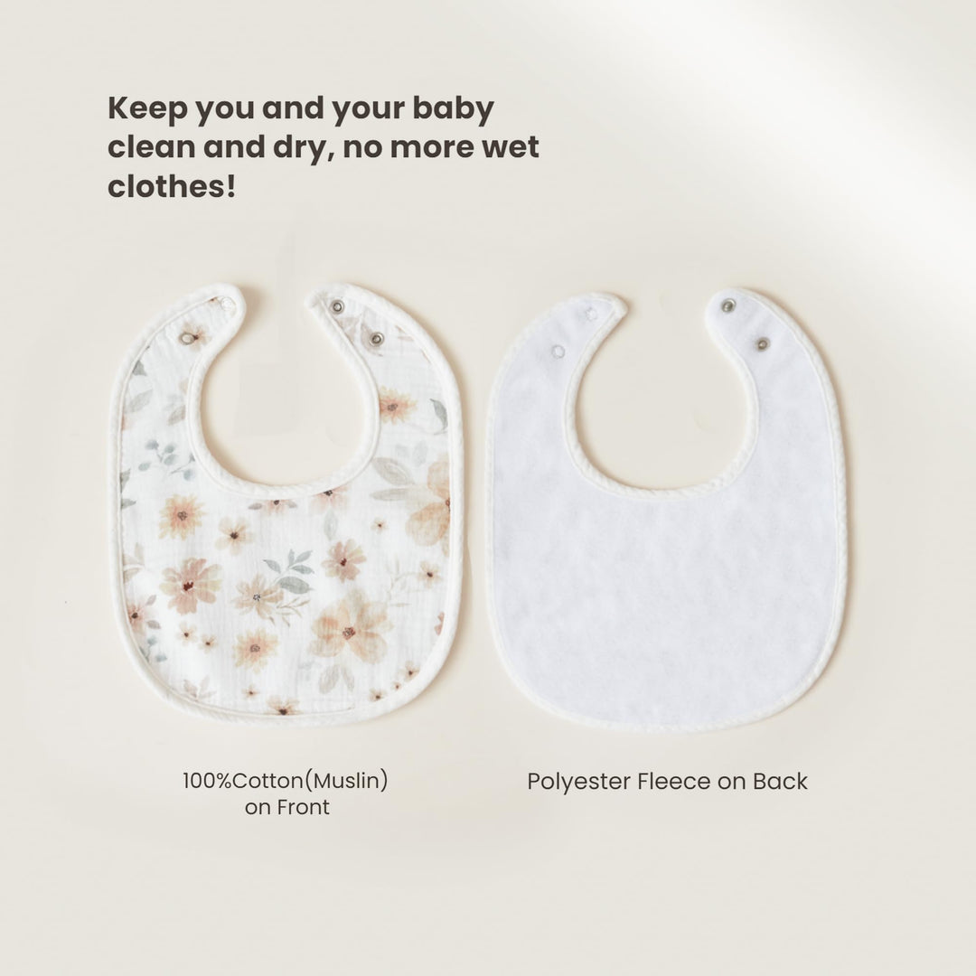 Konssy 6-Pack Muslin Cotton Baby Bibs for Drooling and Teething Soft Absorbent Front, Fleece Back Keeps Clothes Dry, Easy to Clean, Adjustable Fit for Boys & Girls Ages 0-36 Months