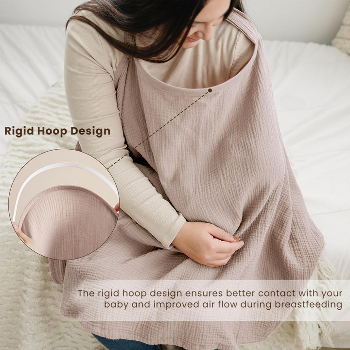 Konssy Muslin Nursing Cover Up for Breastfeeding with Rigid Hoop 100% Cotton Nursing Apron, Lightweight & Breathable, Carseat Canopy, Breast Feeding Covers for Women