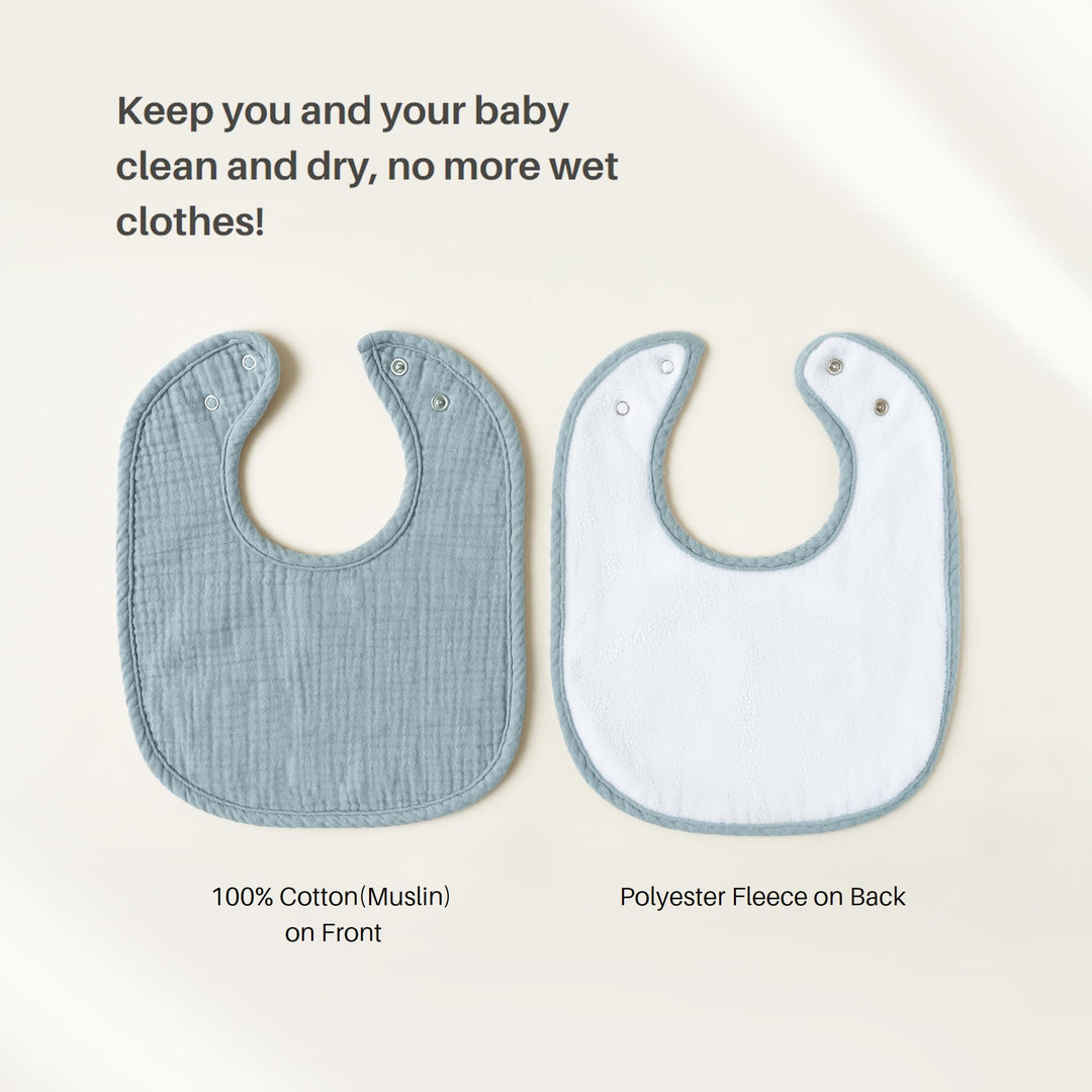 Konssy 6-Pack Muslin Cotton Baby Bibs for Drooling and Teething Soft Absorbent Front, Fleece Back Keeps Clothes Dry, Easy to Clean, Adjustable Fit for Boys & Girls Ages 0-36 Months