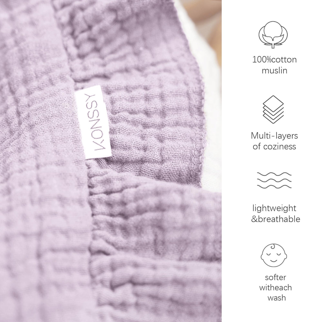 Konssy 100% Cotton Muslin Baby Blanket with Ruffle Trim for Girls, 43"x39" Reversible Design, Ultra Soft & Lightweight, for Swaddling, Crib, Stroller & Nursery Use, from Newborn to Toddler