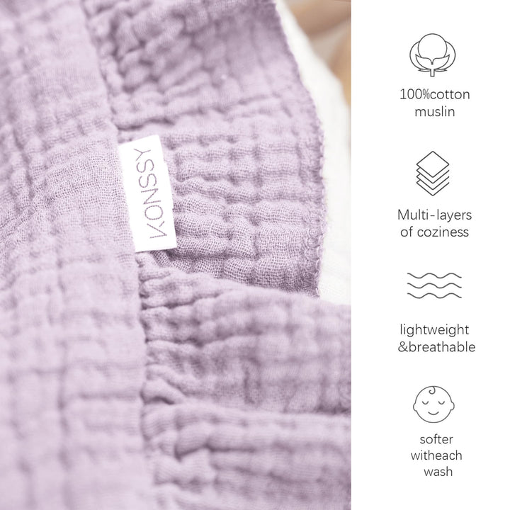 Konssy 100% Cotton Muslin Baby Blanket with Ruffle Trim for Girls, 43"x39" Reversible Design, Ultra Soft & Lightweight, for Swaddling, Crib, Stroller & Nursery Use, from Newborn to Toddler