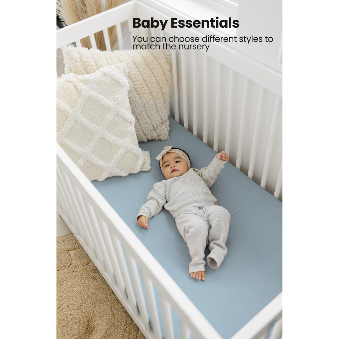 Konssy 2 Pack Muslin Crib Sheets for Baby Boys & Girls, 52" x 28" Fits Standard Crib Mattress, Premium 100% Cotton, Soft & Breathable, Neutral Design, 360° Full Elastic Fit