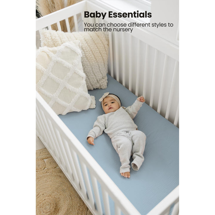 Konssy 2 Pack Muslin Crib Sheets for Baby Boys & Girls, 52" x 28" Fits Standard Crib Mattress, Premium 100% Cotton, Soft & Breathable, Neutral Design, 360° Full Elastic Fit