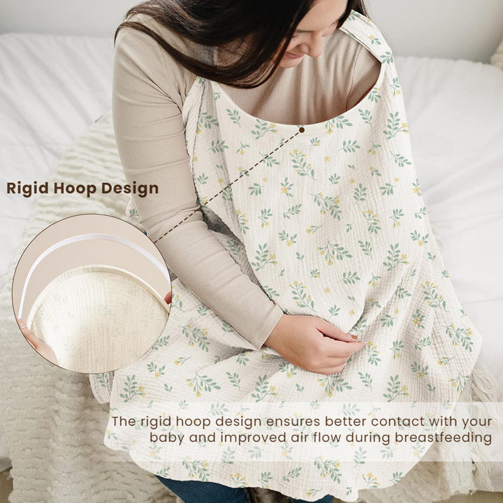 Konssy Muslin Nursing Cover Up for Breastfeeding with Rigid Hoop 100% Cotton Nursing Apron, Lightweight & Breathable, Carseat Canopy, Breast Feeding Covers for Women