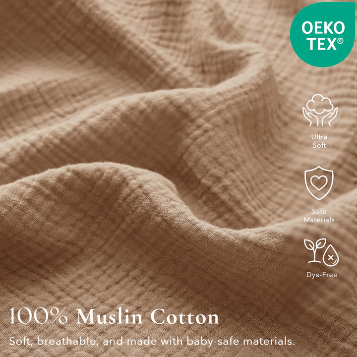 Konssy 2 Pack Muslin Crib Sheets for Standard Crib Mattress, 52" x 28" 100% Cotton, Soft & Breathable, 360° Elastic Snug Fit, Solid & Printed Designs for Baby Girls & Boys
