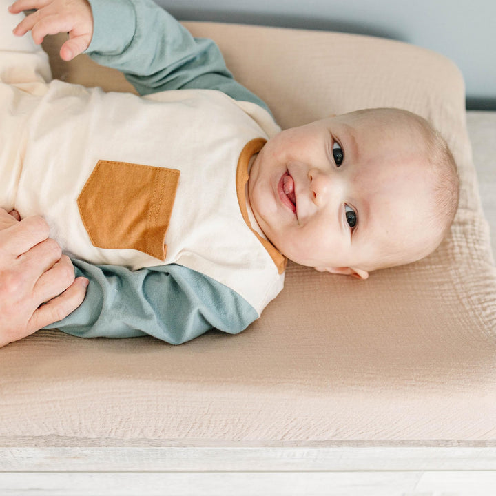 Konssy 100% Cotton Muslin Changing Pad Cover 2 Pack, 32"x16" Standard Fit Ultra Soft & Breathable, Diaper Changing Table Sheets, Neutral Nursery Design, for Baby Boys Girls