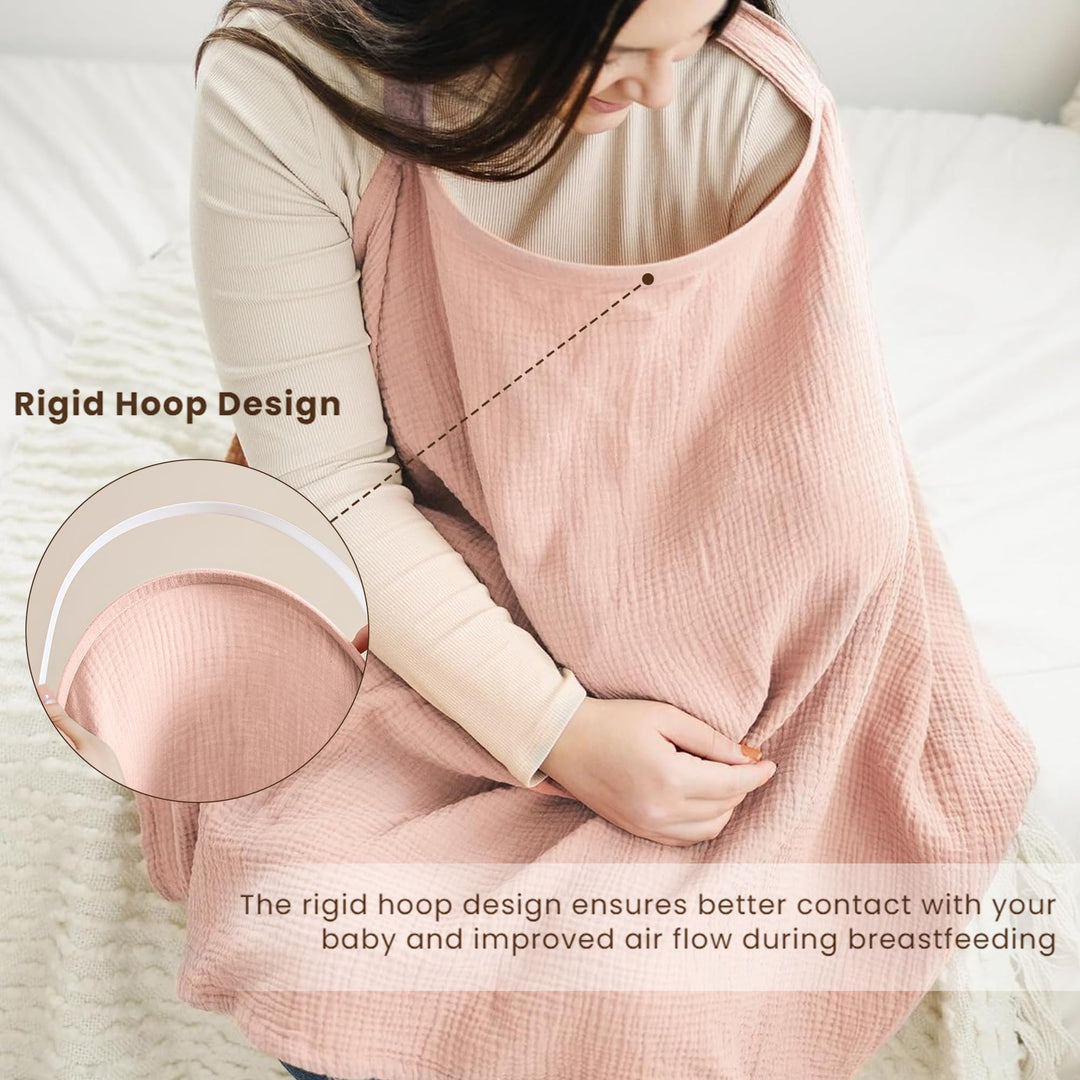 Konssy Muslin Nursing Cover Up for Breastfeeding with Rigid Hoop 100% Cotton Nursing Apron, Lightweight & Breathable, Carseat Canopy, Breast Feeding Covers for Women