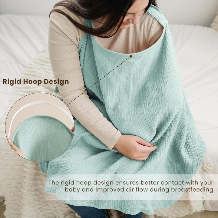 Konssy Muslin Nursing Cover Up for Breastfeeding with Rigid Hoop 100% Cotton Nursing Apron, Lightweight & Breathable, Carseat Canopy, Breast Feeding Covers for Women