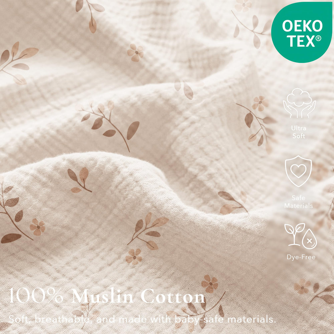 Konssy 2 Pack Muslin Crib Sheets for Standard Crib Mattress, 52" x 28" 100% Cotton, Soft & Breathable, 360° Elastic Snug Fit, Solid & Printed Designs for Baby Girls & Boys