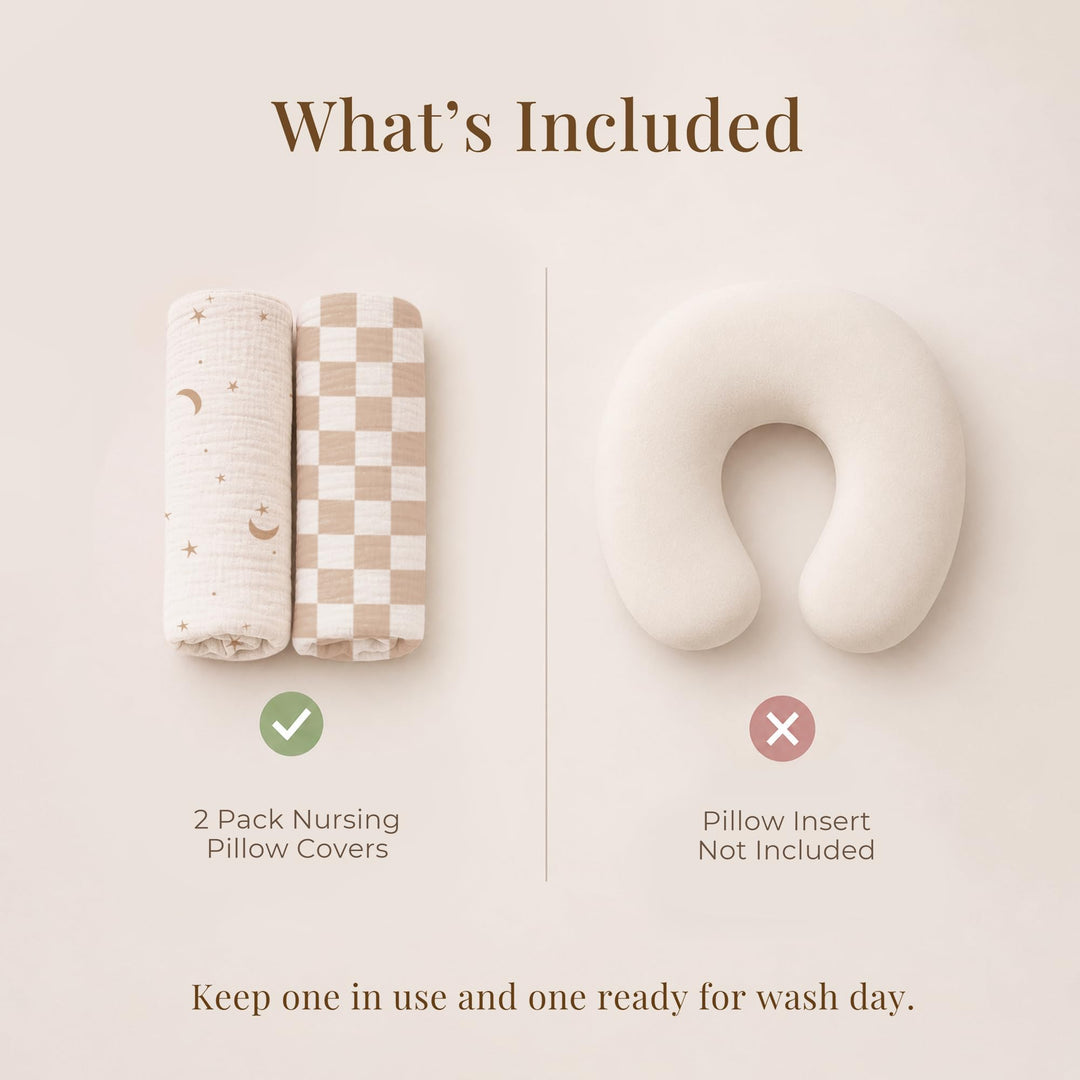 Konssy 2-Pack Muslin Nursing Pillow Covers, Floral Soft Slipcover for Baby Covers Only, 100% Cotton, Hidden Zipper, Washable, Breastfeeding Pillows Covers for Newborn Boys & Girls