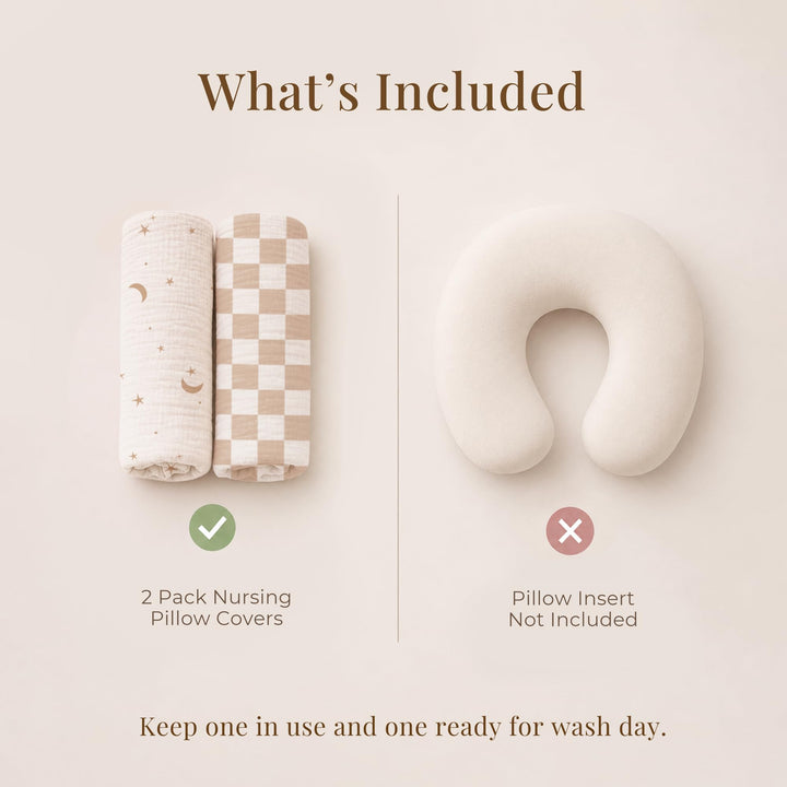 Konssy 2-Pack Muslin Nursing Pillow Covers, Floral Soft Slipcover for Baby Covers Only, 100% Cotton, Hidden Zipper, Washable, Breastfeeding Pillows Covers for Newborn Boys & Girls