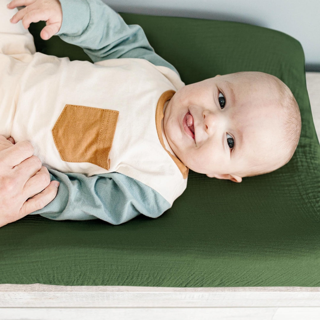 Konssy 100% Cotton Muslin Changing Pad Cover 2 Pack, 32"x16" Standard Fit Ultra Soft & Breathable, Diaper Changing Table Sheets, Neutral Nursery Design, for Baby Boys Girls